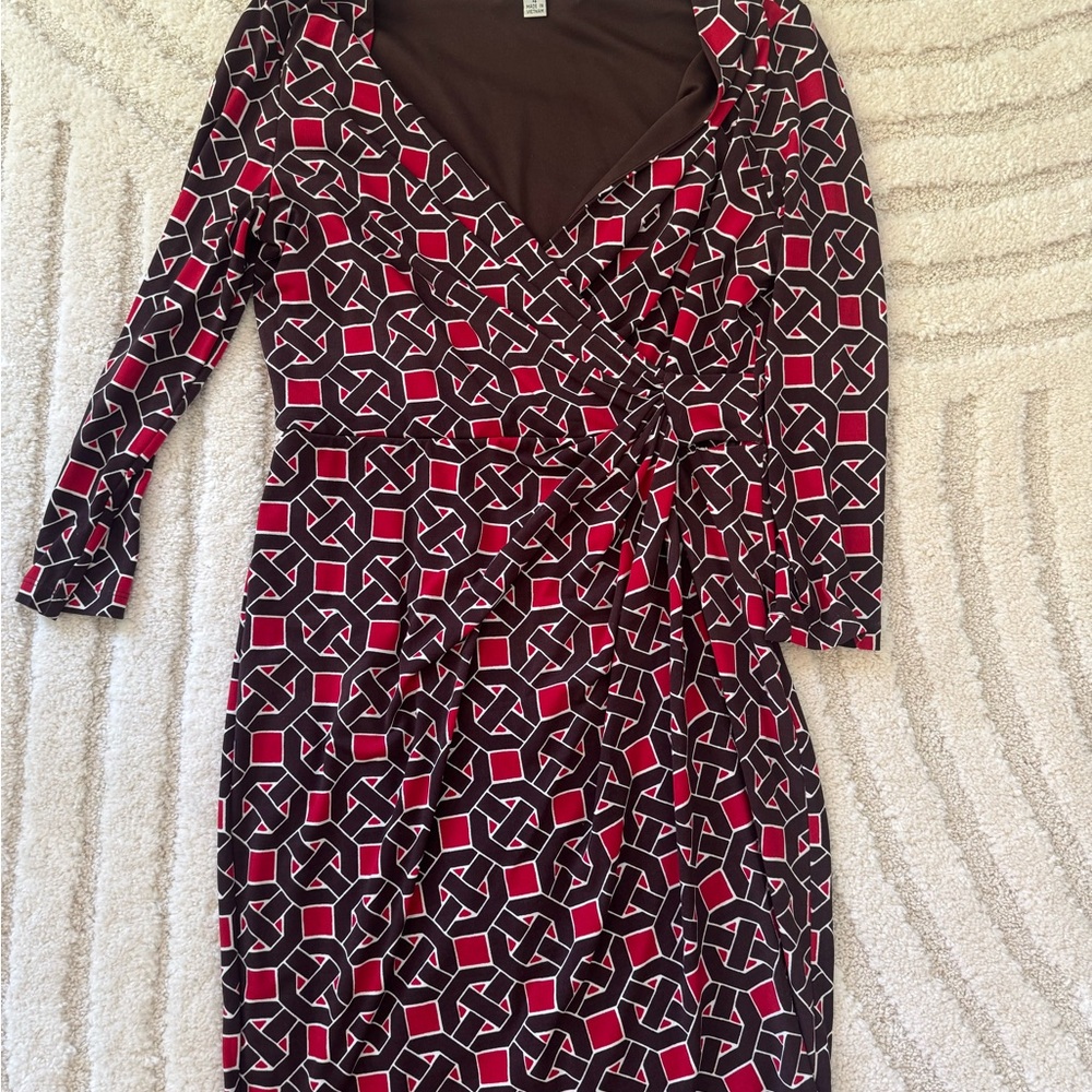 Geometric Patterned Dress - Red and Brown